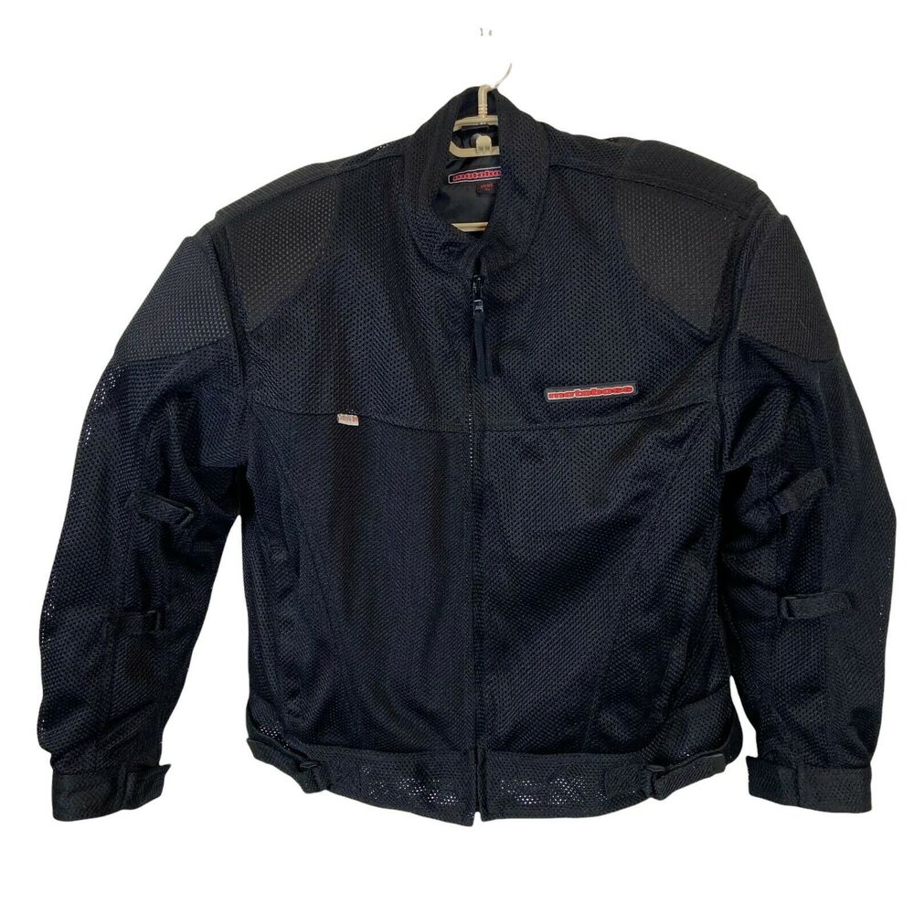 Motorcycle Jacket Vintage Motoboss Mens Black Scotchlite 3M Mesh Full Zip Sz XL